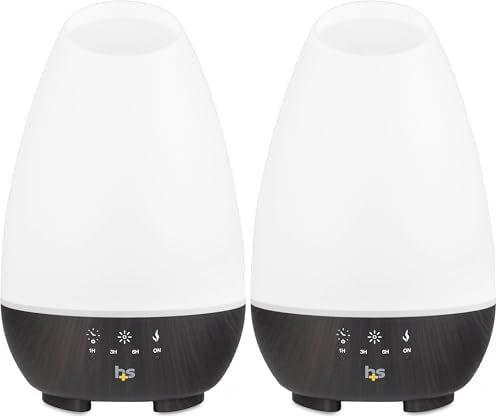 HealthSmart Essential Oil Diffuser, 500ML, Large Room Coverage | Adjustable Timer | Multiple Mist Modes | 7 LED Colors | Pack of 2 by HealthSmart