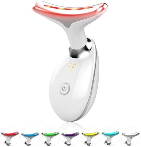 Face Light Therapy Device, Based on Triple Action LED, Thermal, and Vibration Technologies, Face and Neck Beauty Device with 7 Color LED for Home Use, Improve Skin(Glossy White) by Unknown