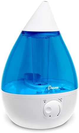 Crane Ultrasonic Cool Mist Humidifier for Bedroom, Baby Nursery, Kids Room, Plants, or Office, Large 1 Gallon Tank, Filter Optional, Blue and White by Crane