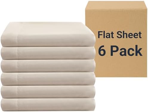 ZPECC Bulk Flat Sheets Only Queen Size 6 Pack, Easy Sort Top Bed Sheet by Color-Coded Label, Soft Durable Brushed Microfiber Fabric Hotel Airb&bs Essentials for Hosts, 90"x102", Beige by ZPECC-ABrandThatHasBeenFocusedOnBeddingFor20Years