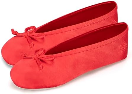 Isotoner Women's Satin Ballerina Slippers with Classic Ribbon Bow and Suede Sole - Image 3