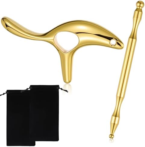2 Pcs Trigger Massage Tool Acupuncture Pen Gua Sha Massage Scraping Tool Manual Reflexology Body Point Deep Tissue Muscle Scraper Massager for Head Neck Hand Waist Calf Foot (Gold,Medium) by Lanties