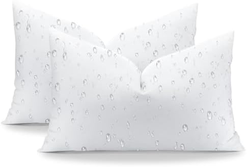 Artscope 12x20 Outdoor Lumbar Pillow Inserts, Synthetic Down Waterproof Throw Pillow Inserts (Pack of 2), Decorative Outdoor Pillows for Couch Sofa Bed Patio Furniture by Artscope