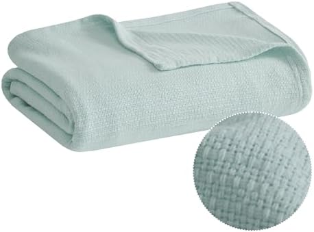Madison Park 100% Cotton Breathable Twin Size Blanket for Bed, Blue by MADISONPARK