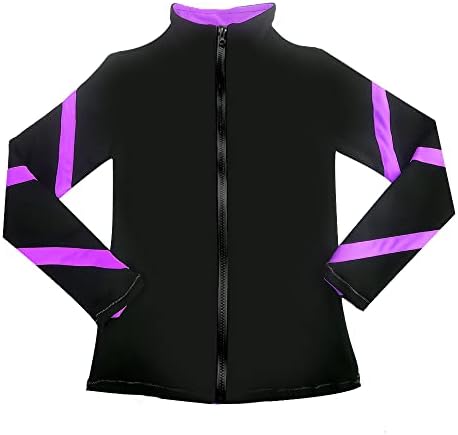 LIUHUO Girls Ice Skating Jackets Women Stripes Training Practice Figure Skating Tops Costs Fleece by LIUHUO