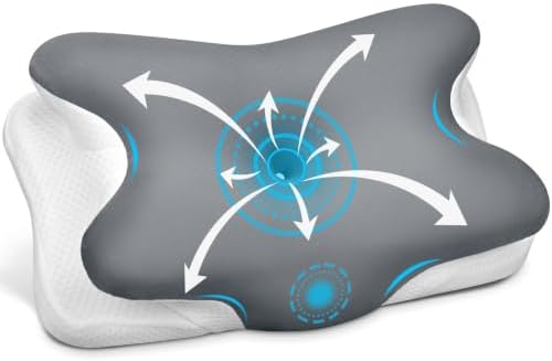 Cervical Neck Pillow, Ergonomic Memory Foam Pillows for Neck Pain Relief with Breathable Pillowcase, Adjustable Contour Neck Support Pillow for Side Back Stomach Sleepers, Gray by Unknown