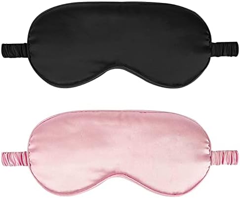 IEKEODI 2 Pack Silk Sleep Masks, Light Blocking Eye Masks, Black & Pink by IEKEODI
