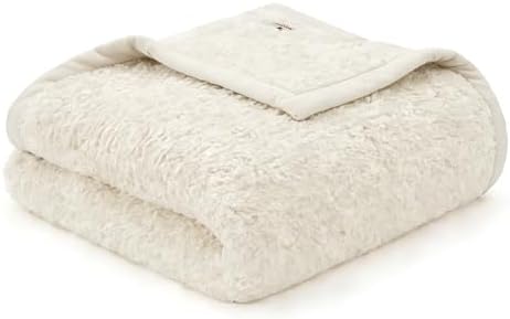 Woolrich Burlington Berber Blanket Super Soft, Cozy Lightweight Cover with Luxurious Velvet Binding, Modern Trendy All Season Bedspread Bedding-Set, Full/Queen: 90x90, Ivory by Unknown