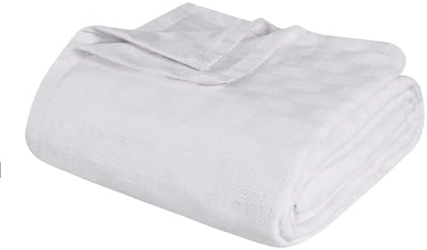 Superior Basketweave Cotton Blanket, Basket Weave Design, Soft, Comfy Cover for Bed, Bedding, Bedroom, Couch Throw, Lounging, Modern Boho Medium Weighted Blankets, King, White by SUPERIOR