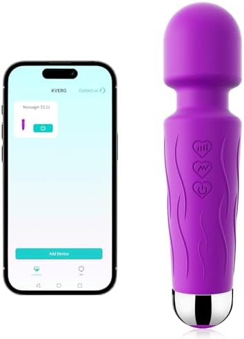 Kverg Handheld Personal Small Massager with APP–Waterproof, USB Rechargeable, 20 Vibration Patterns, 8 Speeds, Light Purple by Kverg