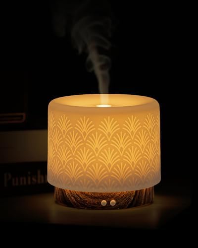 Essential Oil Diffuser - 280ml Ceramic Diffuser for Large Room & Commercial Use, 2.4MHz Aromatherapy Diffuser with Cool Mist Humidifier & Night Light, Ideal for Bedroom, Office, Yoga, Spa, Gifts by ONABOVIVA