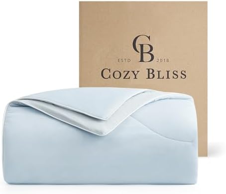 Cozy Bliss Cooling Comforter Queen Size, Reversible Lightweight Cooling Blankets for Hot Sleepers and Night Sweats, Q-Max>0.45 Soft Breathable Silky Smooth Summer Comforter, Cool Blue, 90"x90" by CozyBliss