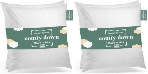 ComfyDown 20x20 Throw Pillow Inserts (Set of 2), Down & Feather Fill, 100% Cotton Cover, Made in USA – Premium Soft Decorative Pillow Forms Sham Stuffers for Bed, Sofa & Couch (Pack of 2) by ComfyDown