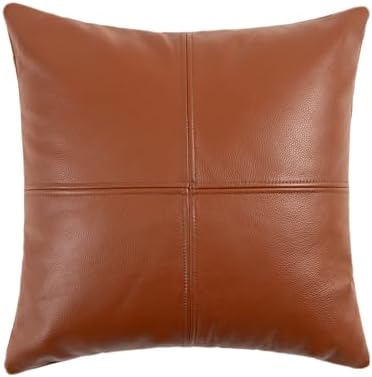 Full Grain Leather Throw Pillow Cover (18" x 18") (Brownish Orange) - Image 2
