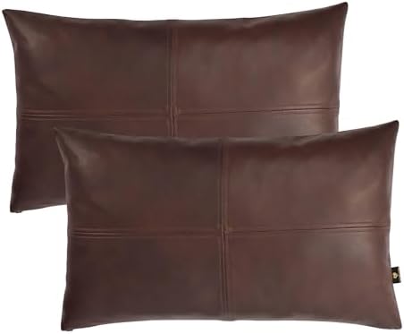LL LEATHER LOVERS 100% Lambskin Leather Pillow Cover - Sofa Cushion Case - Decorative Throw Covers for Living Room & Bedroom, Brown Antique Plain Pack of 2-10X18 Inch by LLLEATHERLOVERS