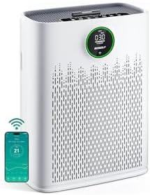 ECOSELF Smart Air Purifier for Home Large Rooms, with WiFi Control, Covers Up to 2400 Ft², Smart Mode, AQI Display, 22dB Sleep Mode & Aromatherapy with 2X-Power Filtration, HAP603WF, White by ECOSELF