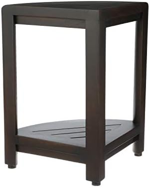 Decoteak 2-Tier Teak Corner Shower Shelf with Shaving Foot Rest - Image 4