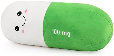 Pill Pillow Neck Roll Pillow Cute Preppy Room Decor Chill Pillows with Washable Cover, Funny Aesthetic Trendy Gift Throw Pillows for College Dorm Teenager Y2K Teacher Doctor Nurse (Green, M) by Sexysamba