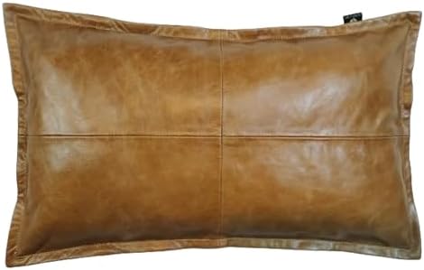 LL LEATHER LOVERS 100% Lambskin Leather Pillow Cover - Sofa Cushion Case - Decorative Throw Covers for Living Room & Bedroom, Gold Crunch Box Pack of 1-18X26 Inch by LLLEATHERLOVERS