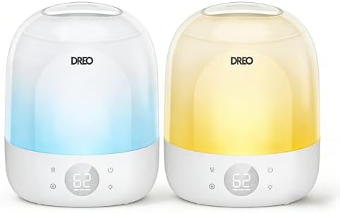 DREO Smart Humidifiers for Bedroom Baby, 30H & 28dB for Nursery | Top Fill Cool Mist Humidifiers, 1500+RGB Lights & Sleep Trainer, Air Humidifier for Plants, HM490，2-pack by Amazon+Renewed