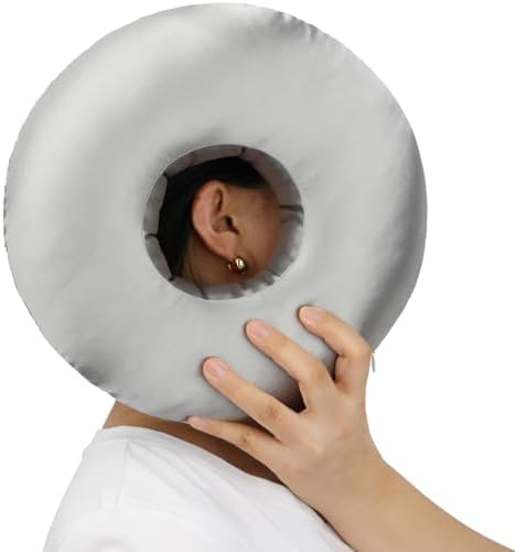 Silky Satin Piercing Pillow Ear Pillows Donut with Hole for Ear Pain CNH Piercing Pain Relief Sleeping Pressure Sore Side Sleepers Smooth Cooling Ear Guard Protector, Silver Gray by Heal+n+Hope