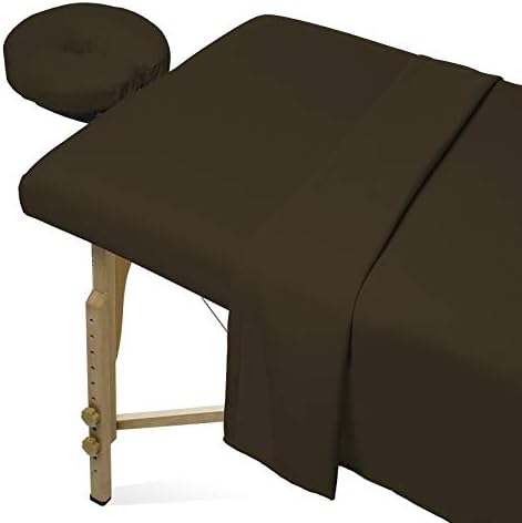 Saloniture 3-Piece Microfiber Massage Table Sheet Set - Premium Facial Bed Cover - Includes Flat and Fitted Sheets with Face Cradle Cover - Chocolate Brown by Saloniture
