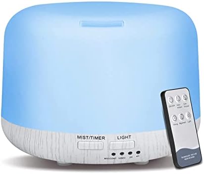 Marchred Aromatherapy Diffuser, 300ML Remote Control Essential Oil Diffusers, White Wood Grain Humidifier with 8 Colors Light 4 Timer Mode, Ultrasonic Scent Diffuser for Home, Office by Marchred