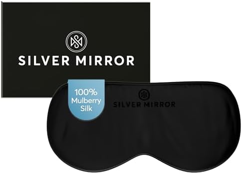 100% Silk Sleep Mask in Black, Light Blocking Eye Mask with Mulberry Silk by SilverMirror