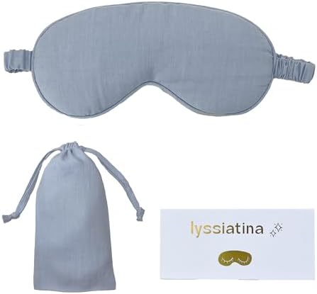 Sleep Mask Linen Eye Mask with Elastic Band,Comfort Sleeping Shade for Nighttime Sleeping, Traveling & Napping,Side Sleeper Eye Cover Cooling with Travel Bag Gift Package(Sky Blue) by lyssiatina