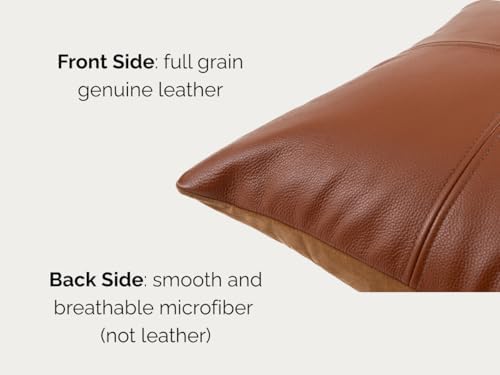 Full Grain Leather Throw Pillow Cover (20" x 20") (Brownish Orange) - Image 3