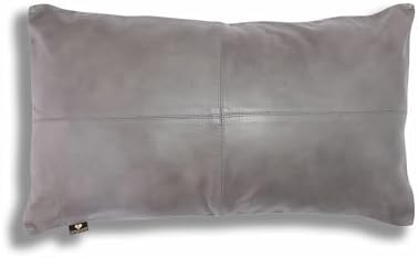 LL LEATHER LOVERS 100% Lambskin Leather Pillow Cover - Sofa Cushion Case, Decorative Throw Covers for Living Room & Bedroom, 16X24 Inch - Grey Antique Plane Pack of 1 by LLLEATHERLOVERS
