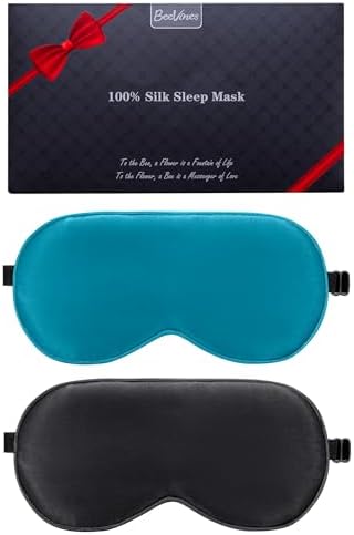 BeeVines 100% Silk Sleep Mask, Blackout Eye Masks(Black & Peacock Blue) by BeeVines