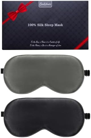 BeeVines 100% Mulberry Silk Sleep Mask, Blackout Eye Masks(Black & Grey) by BeeVines