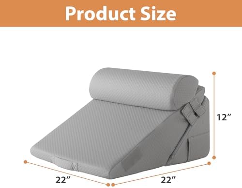 BIEEZZK 3PCS Wedge Pillow Set, Adjustable Wedge Pillow Headboard, Bed Wedge Pillows for Back Pain Relief, Sleeping, Post Surgery, Back Support Pillow for Bed Sitting Up, Snoring, GERD, Grey - Image 3