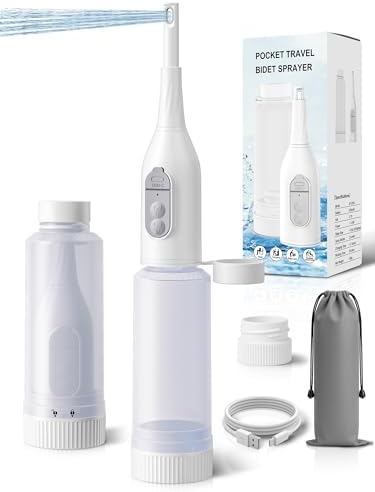 Portable Bidet for Travel – Electric Peri Bottle with Dual Spray Modes, 360° Nozzle, Water Bottle Adapter, USB Rechargeable, Waterproof, Travel Bidet for Postpartum & Personal Hygiene (White) by ONTHEWEIBABYESSENTIALS