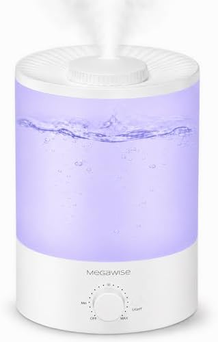 MegaWise Healthy Top-Refill Cool Mist Humidifiers for Bedroom, 24dB Ultrasonic Air Vaporizer with Water Filter for Baby [PP Material], Colorful Night Light,1 Gal Essential Oil Diffuser, Auto Shut Off by MEGAWISE