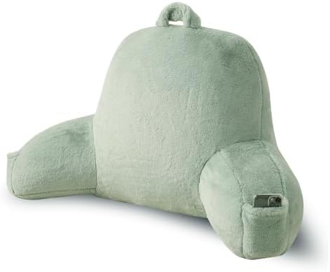 Soft Reading Pillow for Bed with Arms,Middle,Green,Faux Fur by PAJEO