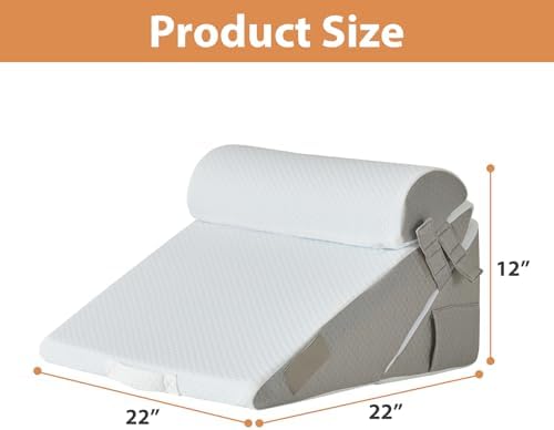 BIEEZZK Wedge Pillow Set for After Surgery, Wedge Pillow for Acid Reflux, Bed Wedge Pillow with Adjustable 9&12inch for Headboard,Sleeping, Orthopedic Memory Foam for Neck&Back Support, White/Grey - Image 3