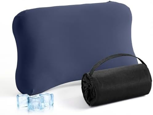 ZZ-WELL Neck Pillow for Sleeping - Memory Foam Pillows with Portable Storage Bag, Cooling Pillowcase - Soft Sleeping Pillow for Side Back Sleepers on Bed, Camping, Travel Size (Blue) by ZZ-WELL