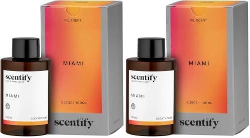 Scentify Miami Aroma Oil Refill Scent for Oil Diffusers - Creamy, Cashmere, Sandalwood, Musk Scents - Luxurious Relaxing Aromatherapy Diffuser Fragrance 100ml, 3.38 oz (Pack of 2) by Scentify