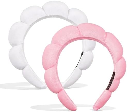 Ayesha Hairband, 2pcs Spa Headband for Women - Bubble Skincare Headband for Washing Face, Sponge Soft Hairband Skincare Makeup Headbands for Women Girls Shower, Pink & White by AYESHA