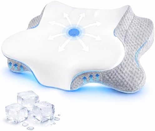 Cervical Neck Pillow - Memory Foam Pillow for Pain Relief Sleeping, Ergonomic Neck Support Contour Pillows for Side Back Stomach Sleepers,Orthopedic Breathable Pillowcase (Grey White) by FUNCCUBE