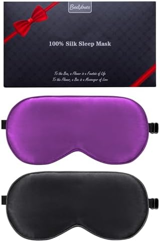 BeeVines 100% Silk Sleep Mask, Blackout Eye Masks(Black & Rich Purple) by BeeVines