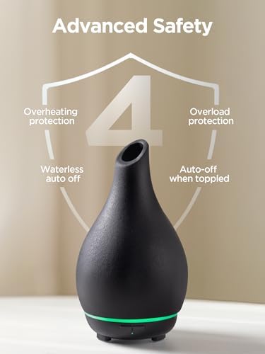 InnoGear Essential Oil Diffuser, 150ml Ceramic Diffuser Handcrafted Stone Aromatherapy Diffusers Ultrasonic Cool Mist Humidifier Vaporizer 2 Mist Modes Waterless for Home, Black Vase-Shaped Ceramic - Image 3