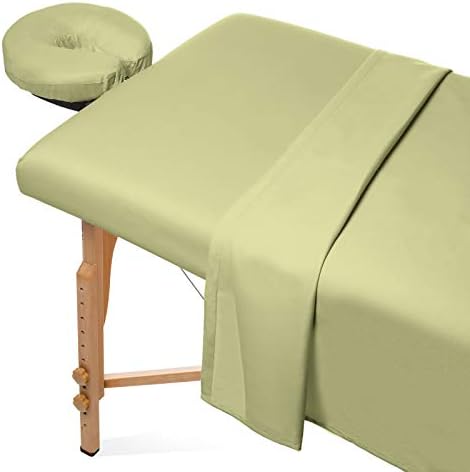 Saloniture 3-Piece Microfiber Massage Table Sheet Set - Premium Facial Bed Cover - Includes Flat and Fitted Sheets with Face Cradle Cover - Sage Green by Saloniture