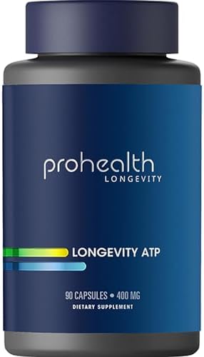 ProHealth Longevity ATP - 400 mg X 90 Servings, PeakATP Patented Pure ATP to Maintain Cellular Energy, Muscle Strength, and Cognitive Function, Supports Heart Health & Metabolic Efficiency by ProHealthLongevity