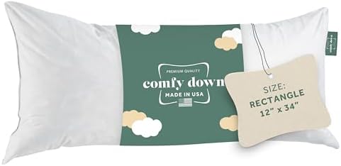 ComfyDown 12x34 Throw Pillow Insert, Down & Feather Fill, 100% Cotton Cover, Made in USA – Premium Soft Lumbar Decorative Pillow Form Sham Stuffer for Bed, Sofa & Couch by ComfyDown