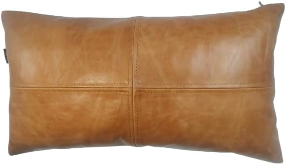 LL LEATHER LOVERS 100% Lambskin Leather Pillow Cover - Sofa Cushion Case - Decorative Throw Covers for Living Room & Bedroom, Light Brown Crunch Plane Pack of 1-12X20 Inch by LLLEATHERLOVERS