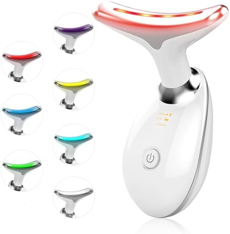 Facial Beauty Device, Face Massager Tool for Skin Care, Based on Triple Action LED, Thermal, and Vibration, Red and Blue LED Light, 7 Color Led Face and Neck Massager for Home Use (Glossy White) by Bestechy