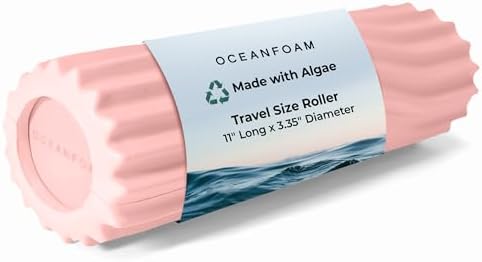 Oceanfoam Ripple Travel Foam Roller (11" x 3.35") Firm Mini Foam Roller for Physical Therapy, Deep Tissue Massage, Back Pain - High Density, Ergonomic Wave Textured - Yoga, Pilates, Exercise (Blush) by Oceanfoam